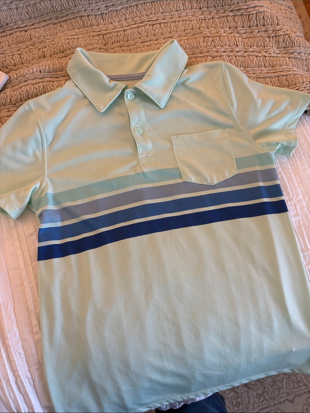 Cat & Jack Light Mint Polo with Blue Stripe Details